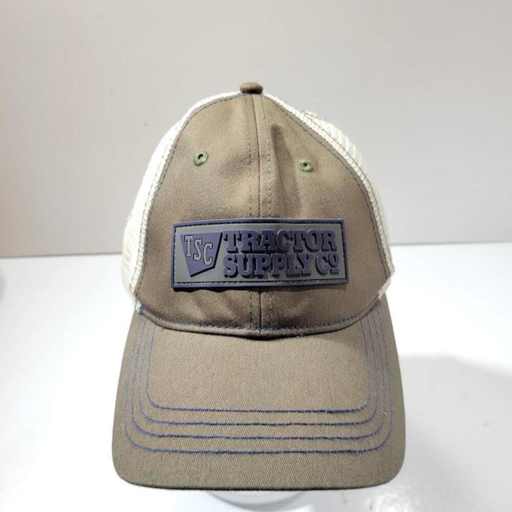 Tractor Supply Co Hat Cap Snap Back Khaki White Mesh Trucker Patch Mens OSFM